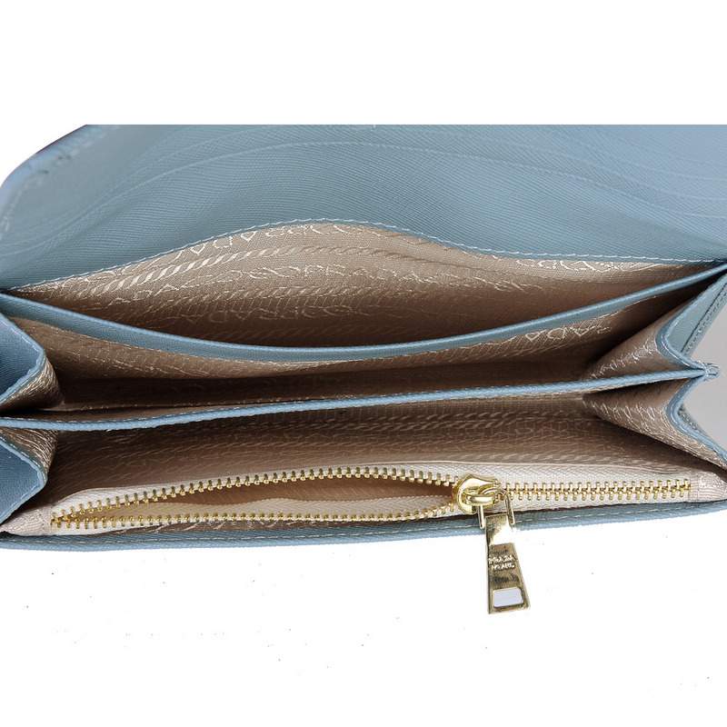 Knockoff Prada Real Leather Wallet 1141 light blue